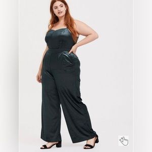 Green Velvet Wide Leg Jumpsuit